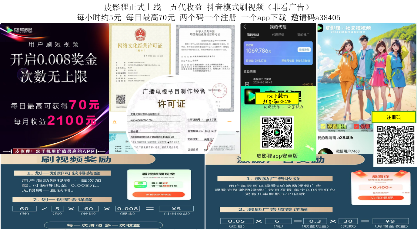 详细阅读:皮影狸正式上线 五代收益 抖音模式刷视频(非看广告) 皮影狸正式上线 五代收益 抖音模式刷视频(非看广告)