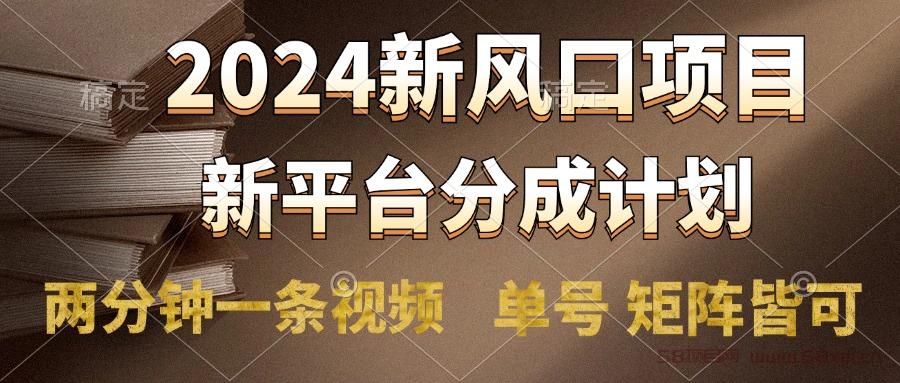 2024风口项目，新平台分成计划，两分钟一条视频，单号轻松上手月入9000+
