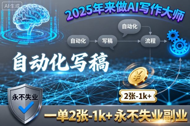 详细阅读:2025年来做AI写作大师,自动化写稿,一单2张-1k+,永不失业副业 2025年来做AI写作大师,自动化写稿,一单2张-1k+,永不失业副业