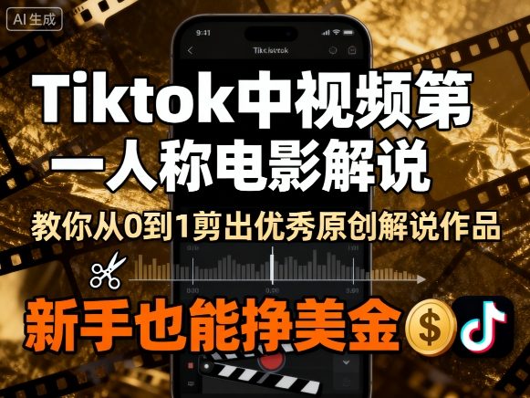 最新Tiktok中视频第一人称电影解说教程，教你从0到1剪出一个优秀的原创解说作品，新手也能挣美金