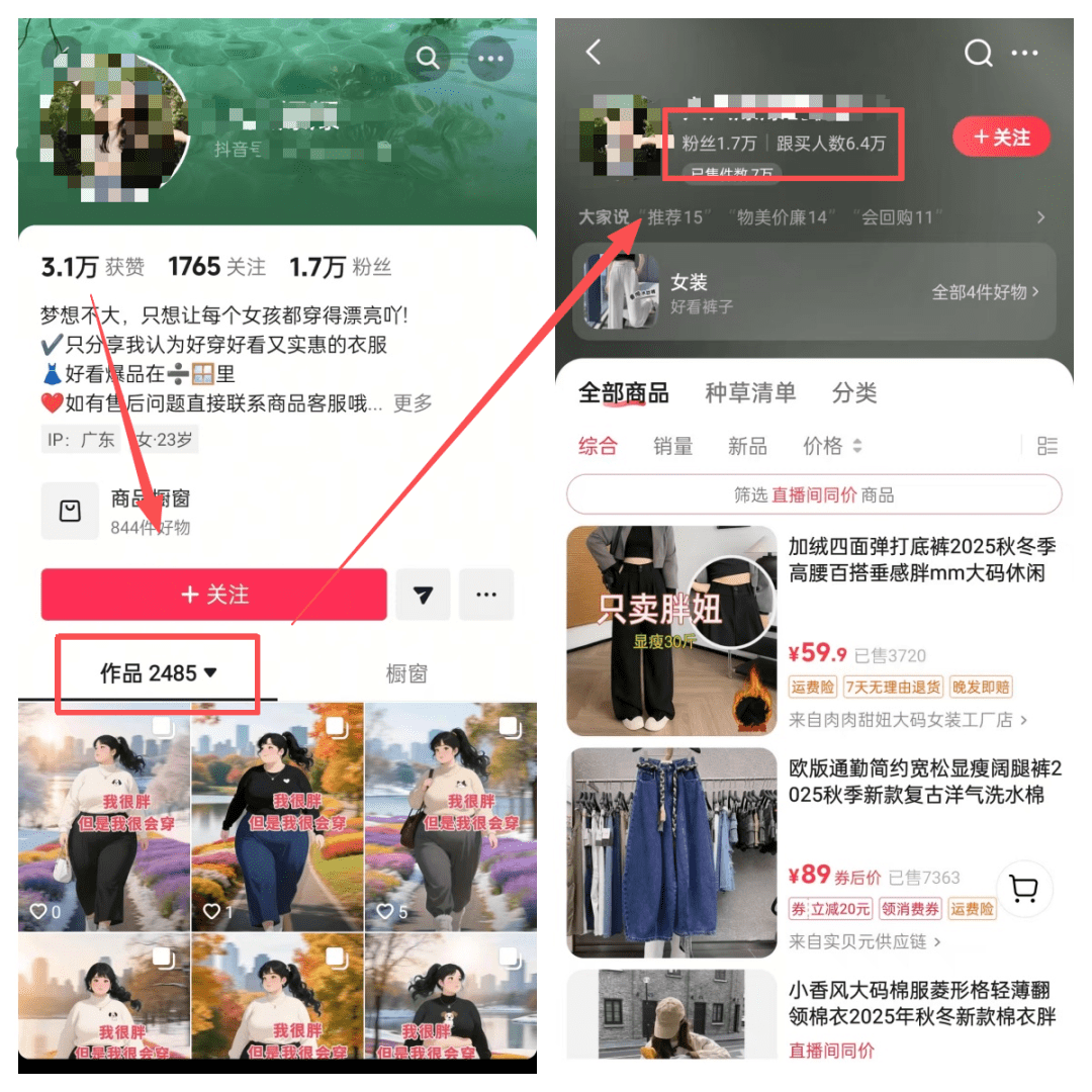 抖音AI图文带货卖大码女装，用视觉反差做内容，粉丝1.7万，轻松赚28万+（附详细教程）